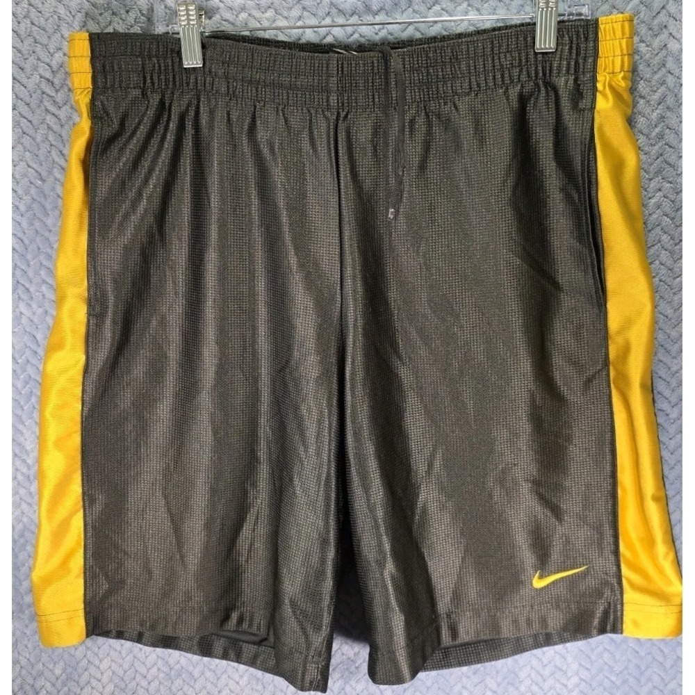 Nike Basketball Shorts Mens M Black Yellow Dazzle Baggy 10" inseam 532062-061